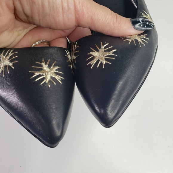 Alex + Alex Starburst Embroidered Pumps 9 Black Gold Star Heels - Picture 3 of 12